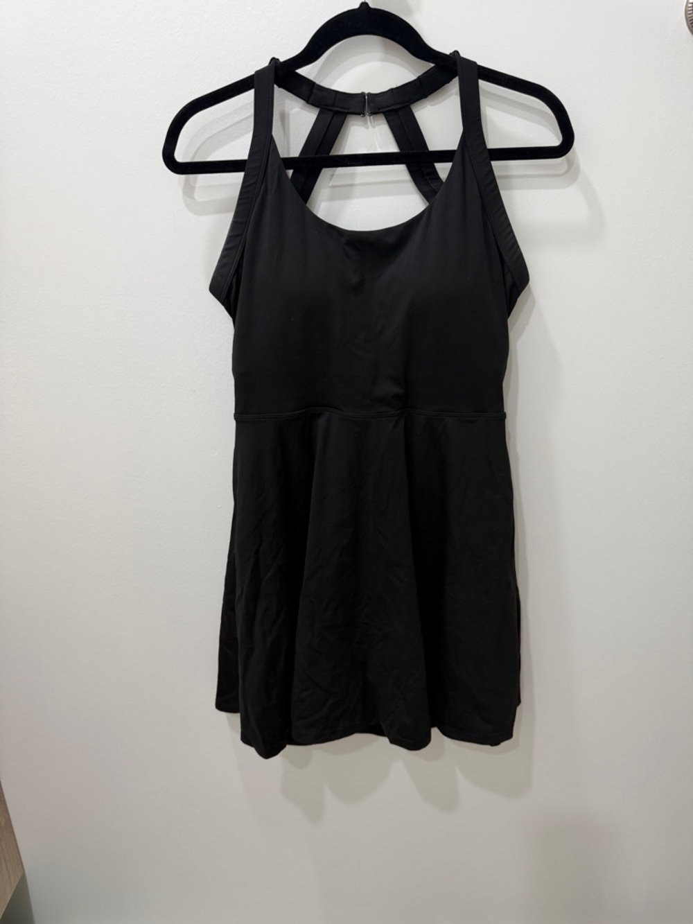 Black Women's Fit & Flare Dress with Strappy Back